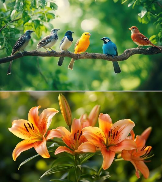 V&ouml;gel und Lilien